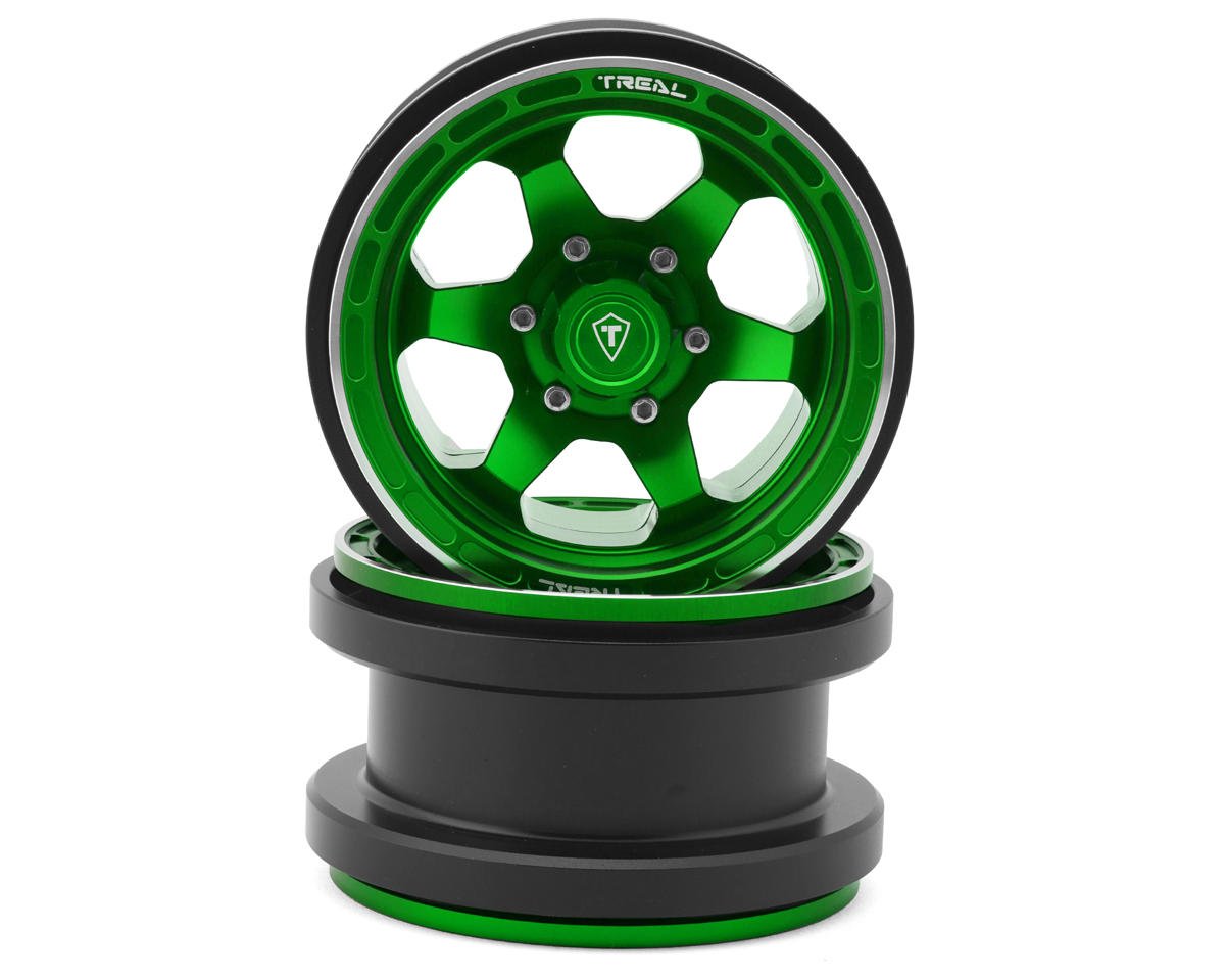 Treal Hobby Type A 2.9" 6-Spoke Slotted Beadlock Aluminum Wheels (Green) (2) (TLHTSCX6-59)
