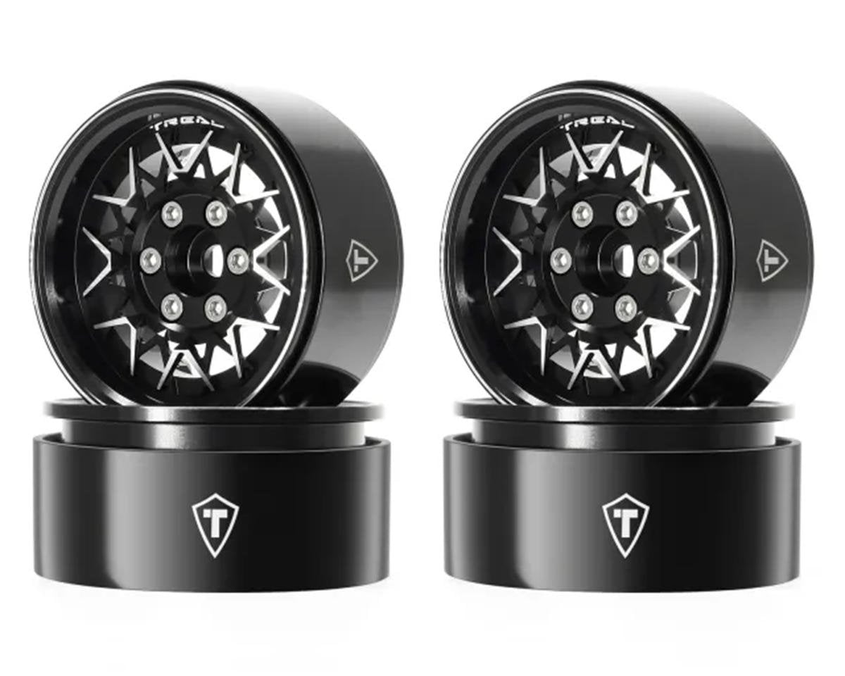 Treal Hobby Type V 1.9" V-Spoke Beadlock Wheels (Black) (4) (TLHTWHEEL-167)