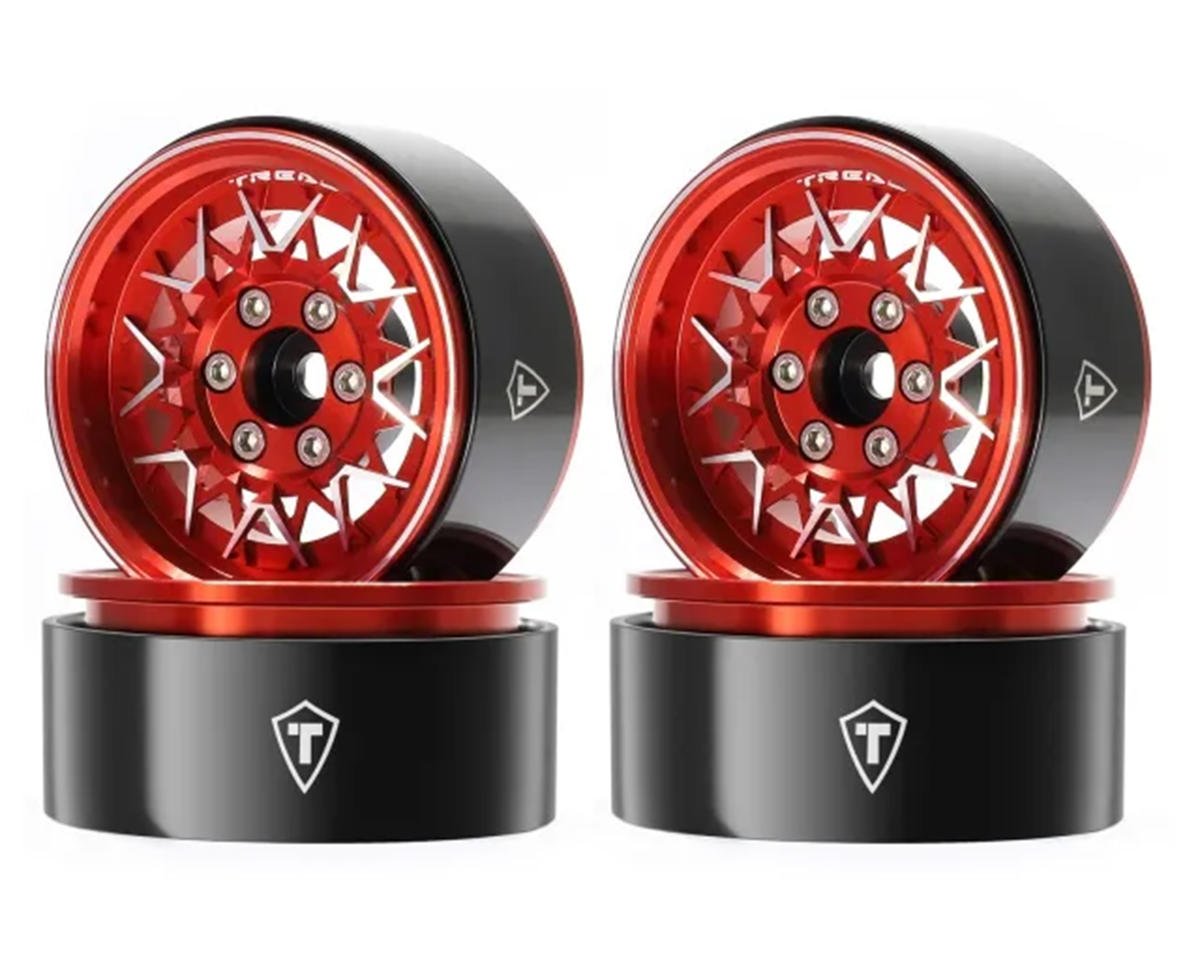 Treal Hobby Type V 1.9" V-Spoke Beadlock Wheels (Red) (4) (TLHTWHEEL-172)