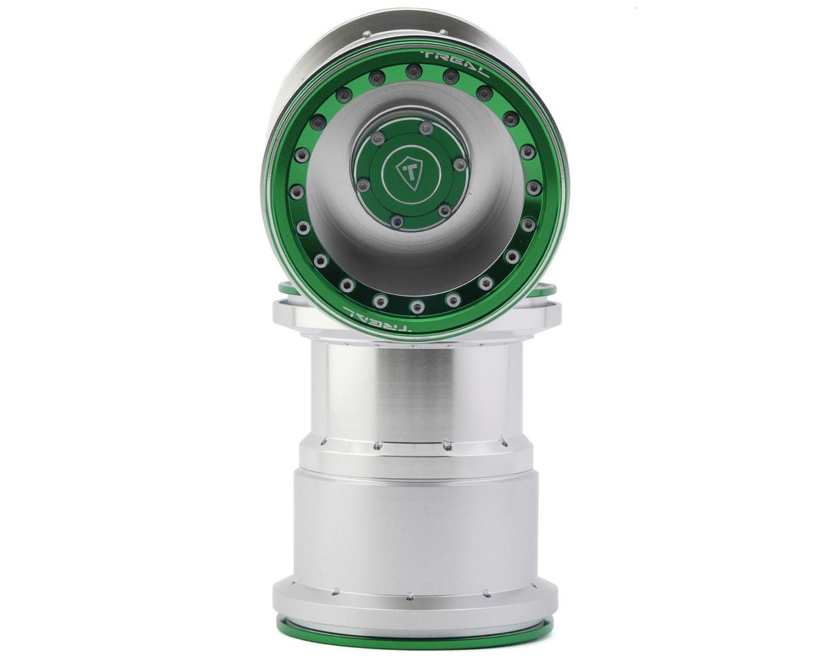 Treal Hobby 2.6" Aluminum Beadlock Monster Truck Wheels (Silver/Green) (2) (TLHTWHEEL-61)
