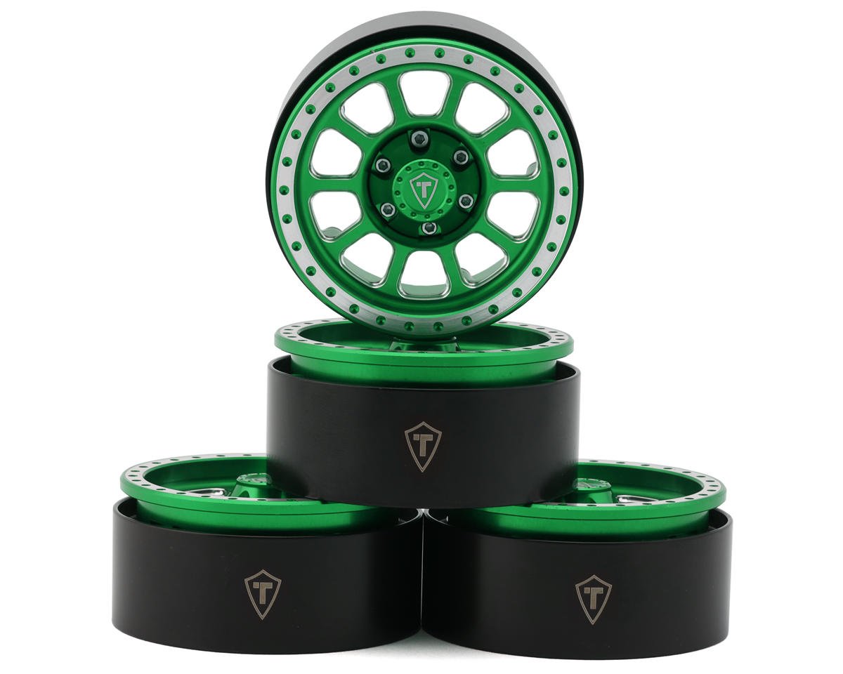 Treal Hobby Type V2 1.9" Beadlock Wheels (Green/Silver) (4) (TLHTWHEELS-06)