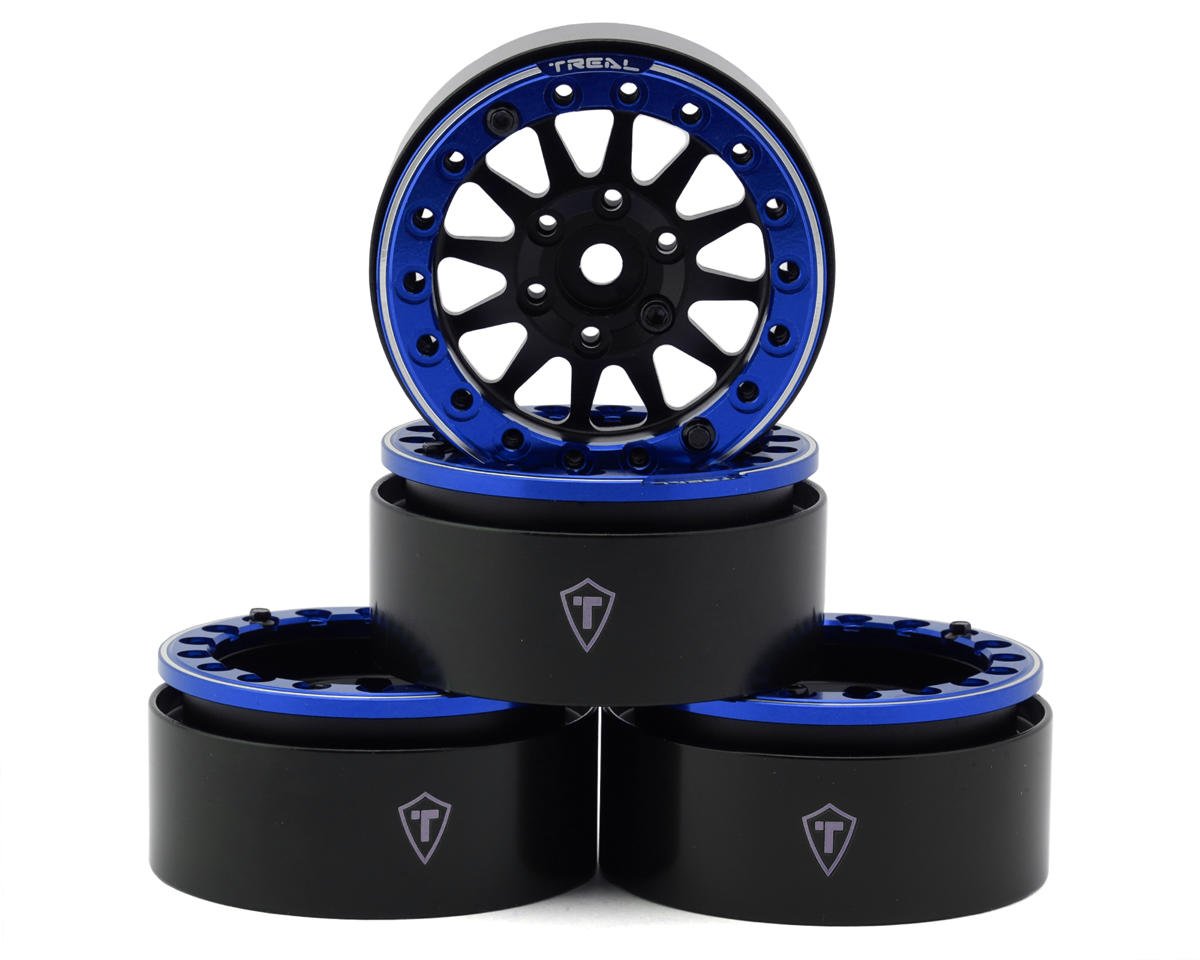Treal Hobby Type D 1.9" 12-Spoke Beadlock Wheels (Black/Blue) (4) (TLHTWHEELS-10)