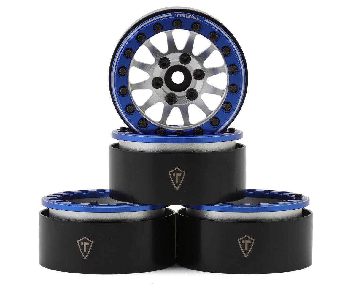 Treal Hobby Type D 1.9" 12-Spoke Beadlock Wheels (Silver/Blue) (4) (TLHTWHEELS-13)