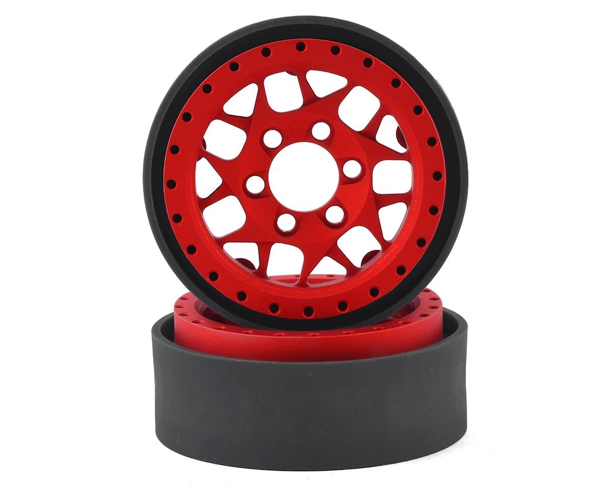 Vanquish Products KMC XD127 Bully 1.9" Beadlock Crawler Wheels (Red) (2) (VPS07713)
