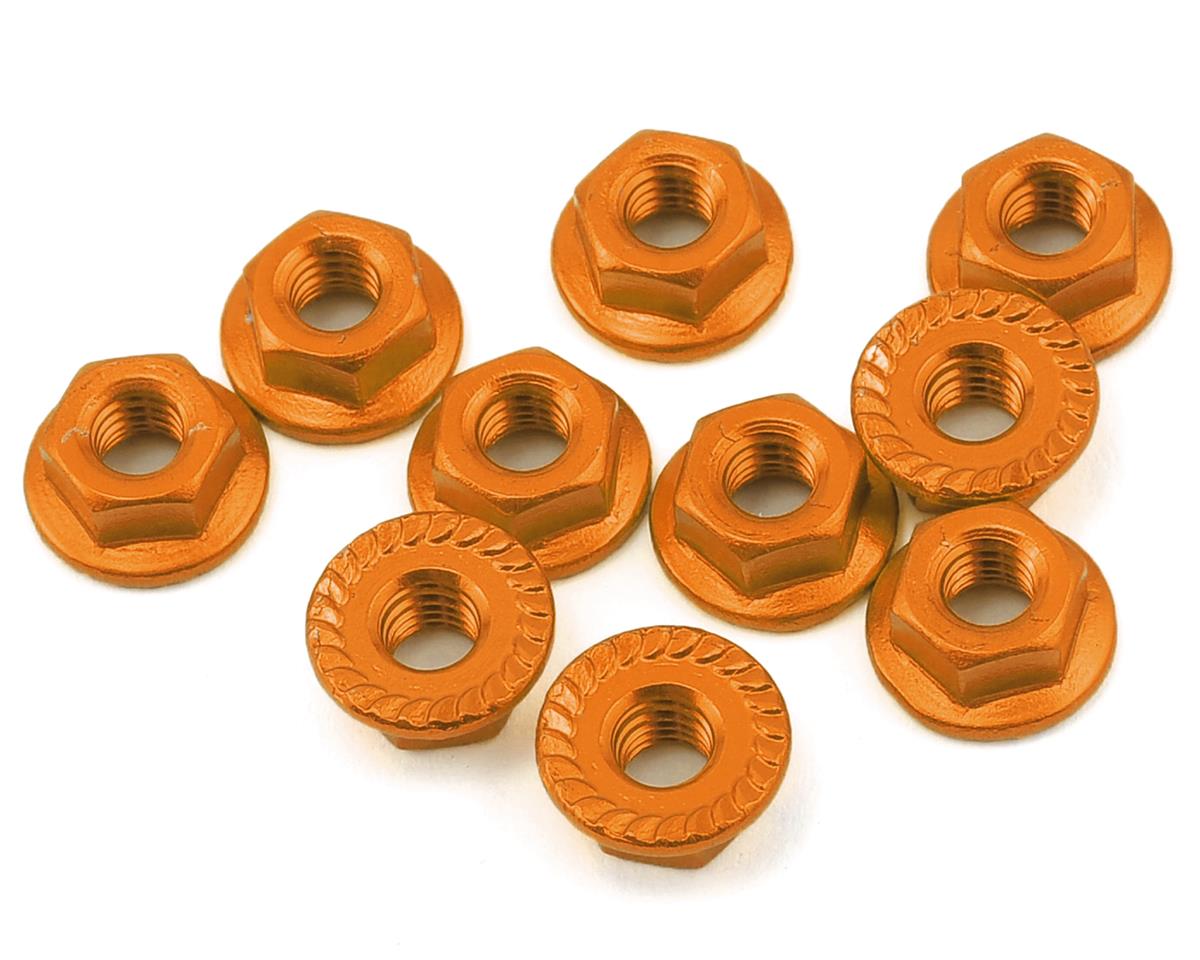Yeah Racing 4mm Aluminum Serrated Lock Nut (10) (Orange) (YEA-LN-M4S-OR)