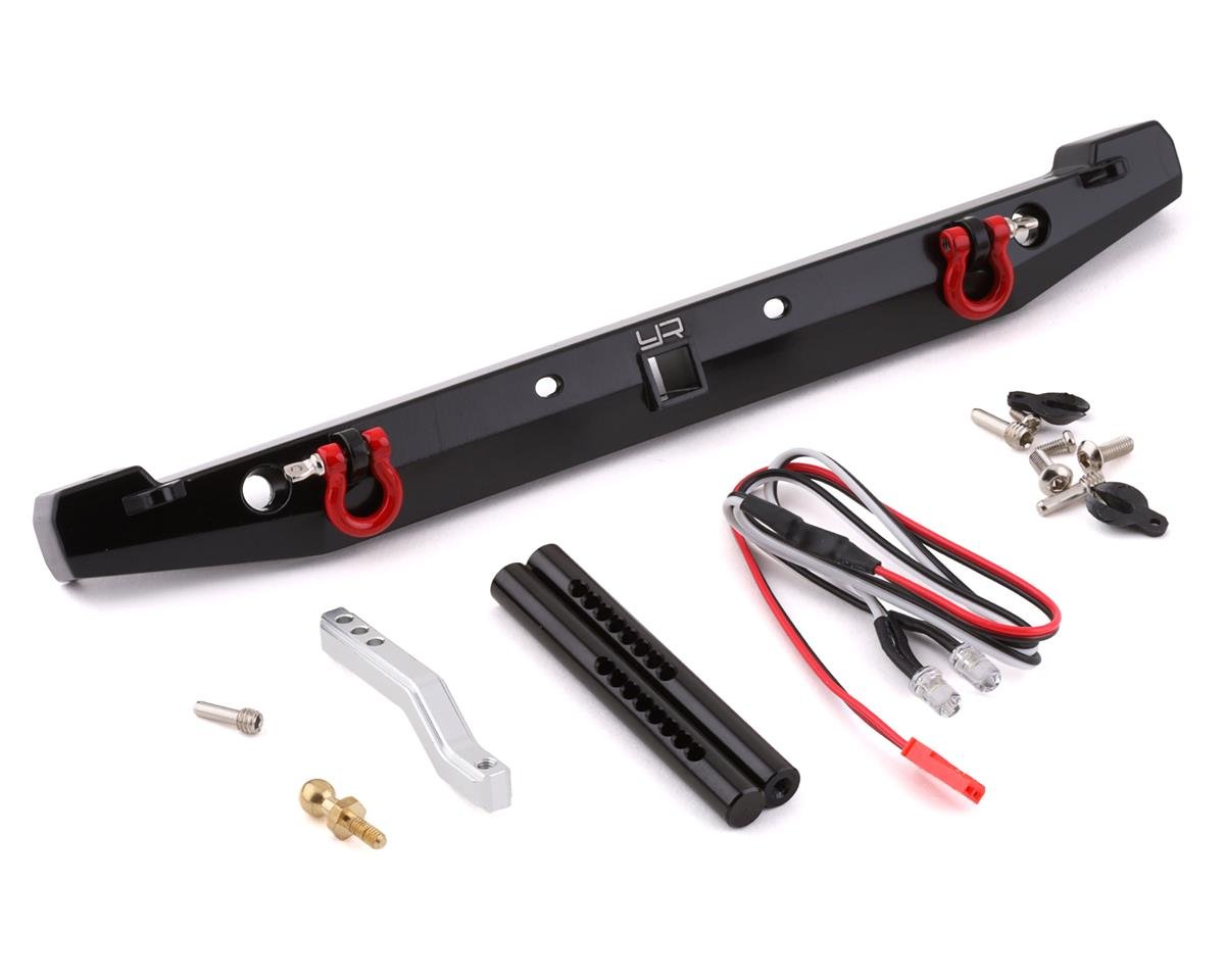 Yeah Racing TRX-4/SCX10 II Aluminum Rear Bumper w/LEDs & Tow Hook (Black) (YEA-TRX4-058BK)
