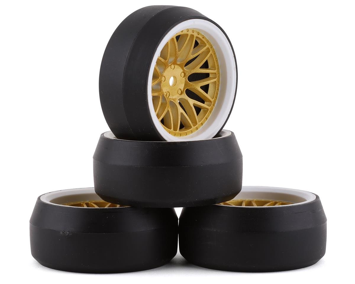 Yeah Racing Spec D Pre-Mounted Drift Tires w/LS Mesh Wheels (White/Gold) (4) (YEA-WL-0088)
