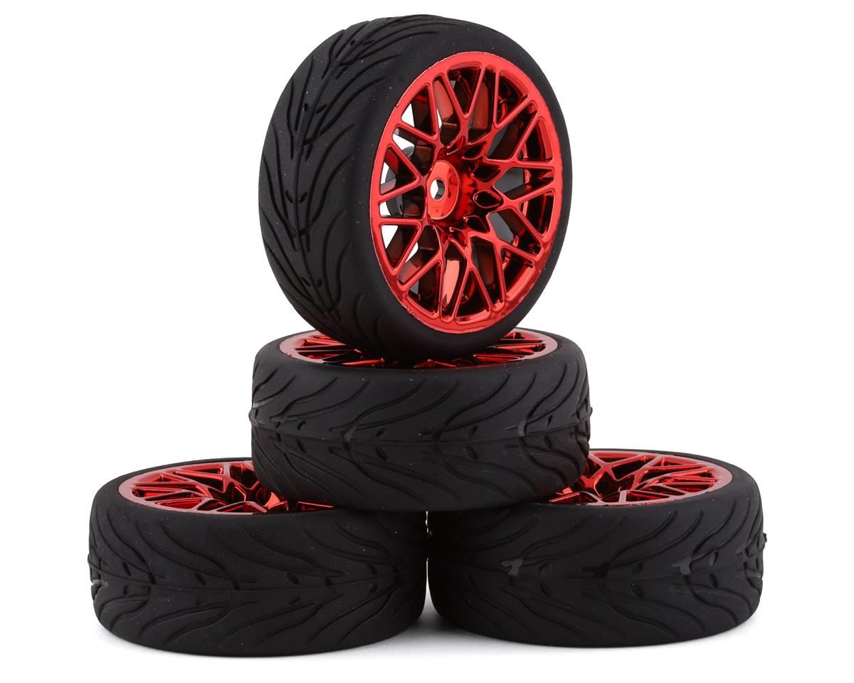 Yeah Racing Spec T Pre-Mounted On-Road Touring Tires w/LS Wheels (Red) (4) (YEA-WL-0108)