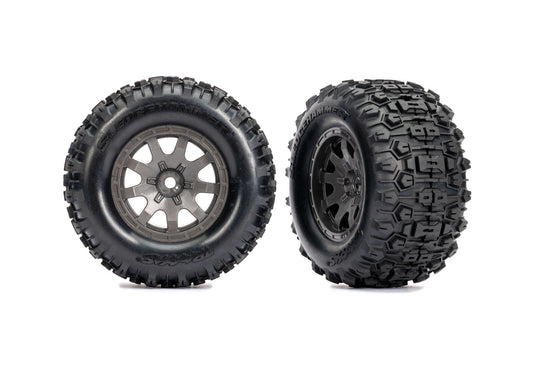 TRAXXAS - T&W BLK WHL SLEDGEHMMR TIRES (2) (10770-GRAY)