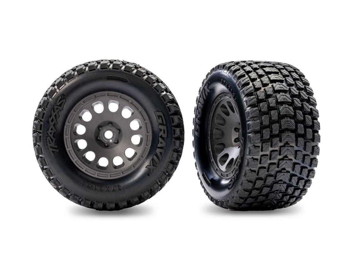 TRAXXAS - Gray Rear Mini XRT Wheels w/ Gravix Tires (2) (10775-GRAY)