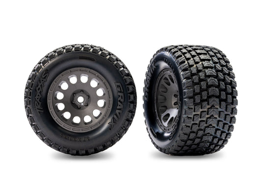 TRAXXAS - Gray Rear Mini XRT Wheels w/ Gravix Tires (2) (10775-GRAY)