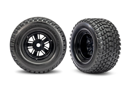 TRAXXAS - Black Rear Funco Wheels & Gravix Tires (2) (10947)