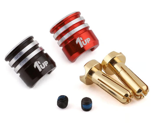 1UP RACING - Heatsink Bullet Plug Grips w/4mm Bullets (Black/Red) (1UP190435)