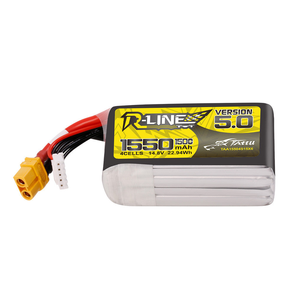 Tattu R-Line Version 5.0 1550mAh 4S 150C 14.8V Lipo Battery Pack With XT60 Plug (TAA15504S15X6)