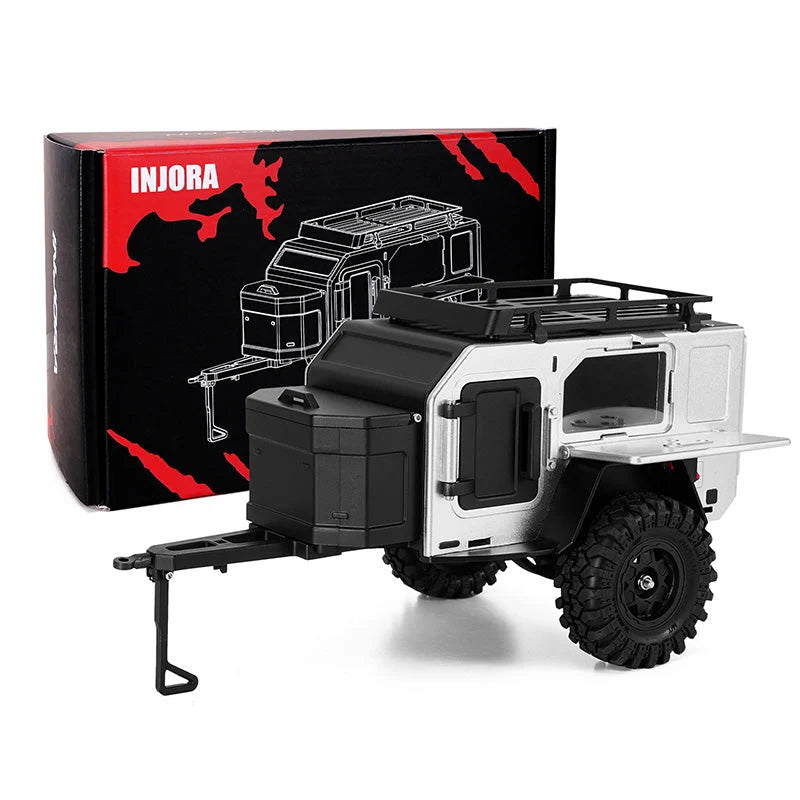 INJORA - Off-Road Camping Trailer For 1/18 1/24 RC Crawlers TRX4M SCX24 (White, Silver) (DG-TC10SR)