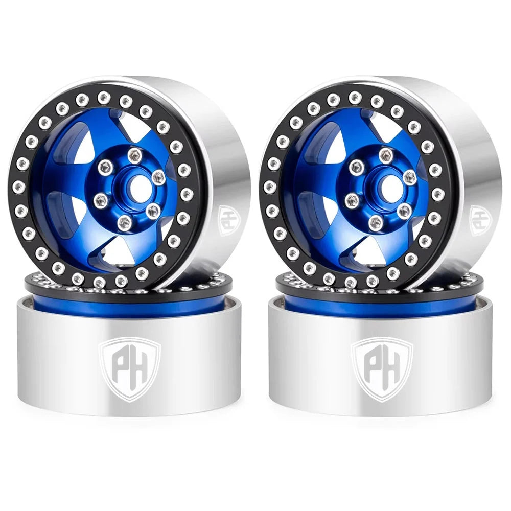 POWERHOBBY - Aluminum 1.9" Blue Beadlock Wheels (4) 1/10 Rock Crawler (PHB7314Blue)