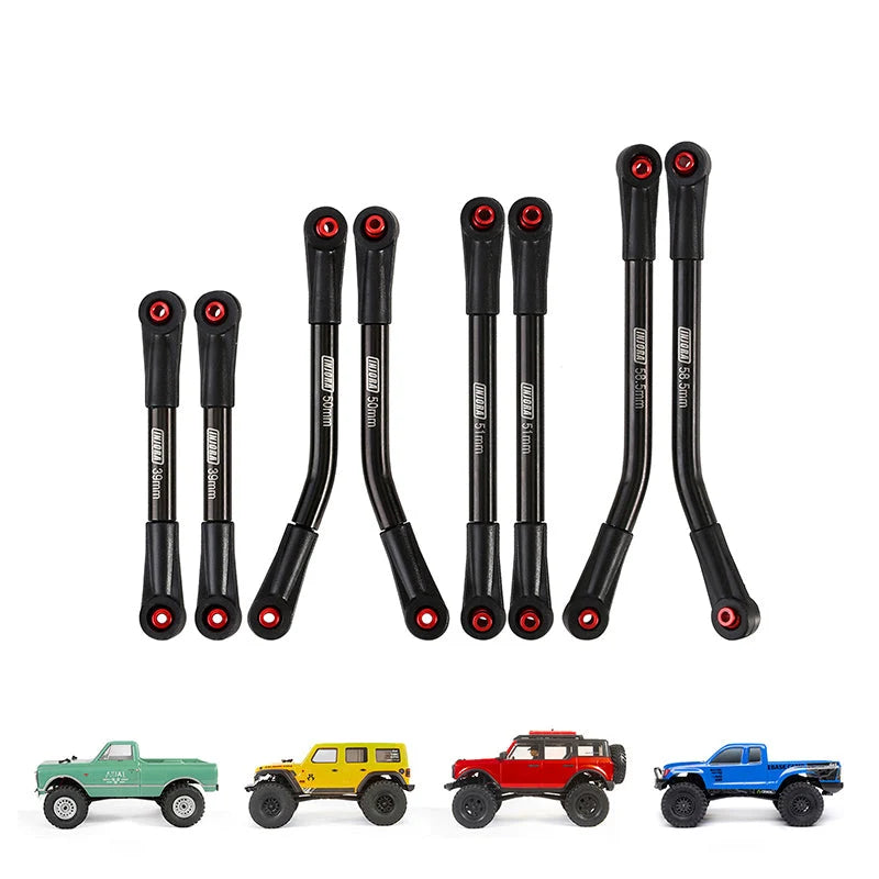 INJORA - 8PCS Stainless Steel High Clearance 4 Links Set For SCX24 C10 JLU Bronco Base Camp 4Runner (scx24-90bk)