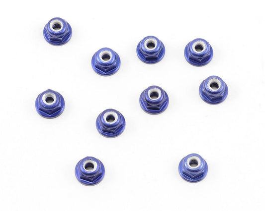 Team Associated Factory Team 3mm Aluminum Flanged Locknut (Blue) (10) (ASC25392)