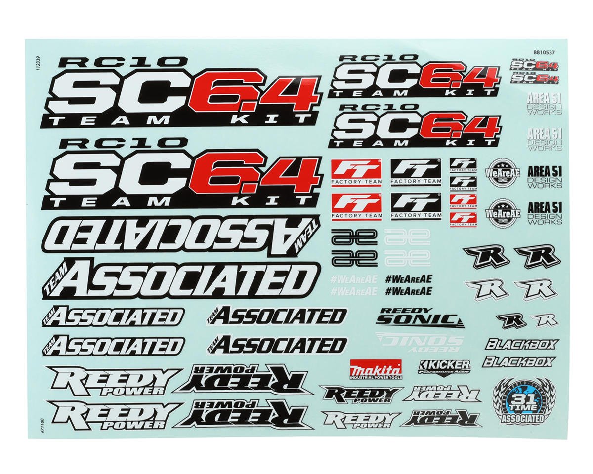 Team Associated RC10SC6.4 1/10 Short Course Truck Team Kit Decal Sheet (ASC71180)