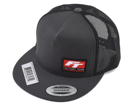Team Associated Factory Team Logo "Flatbill" Trucker Hat (Black/Grey) (One Size Fits Most) (ASCSP434)