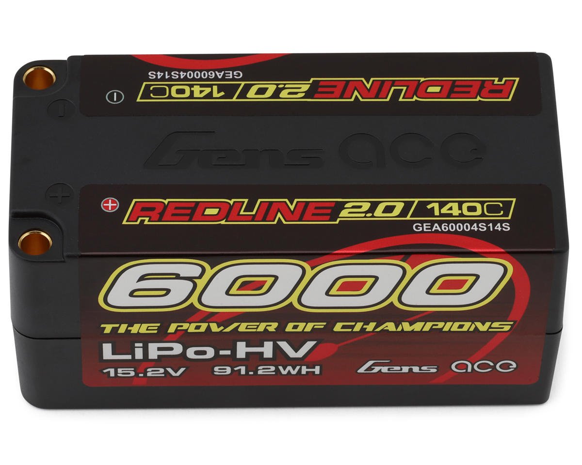 Gens Ace Redline 2.0 4S Shorty LiHV Battery 140C (15.2V/6000mAh) w/5mm Bullets (GEA60004S14S)