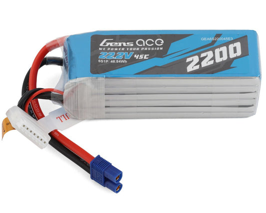 Gens Ace 6S LiPo Battery 45C (22.2V/2200mAh) w/EC3 Connector (GEA6S220045E3)