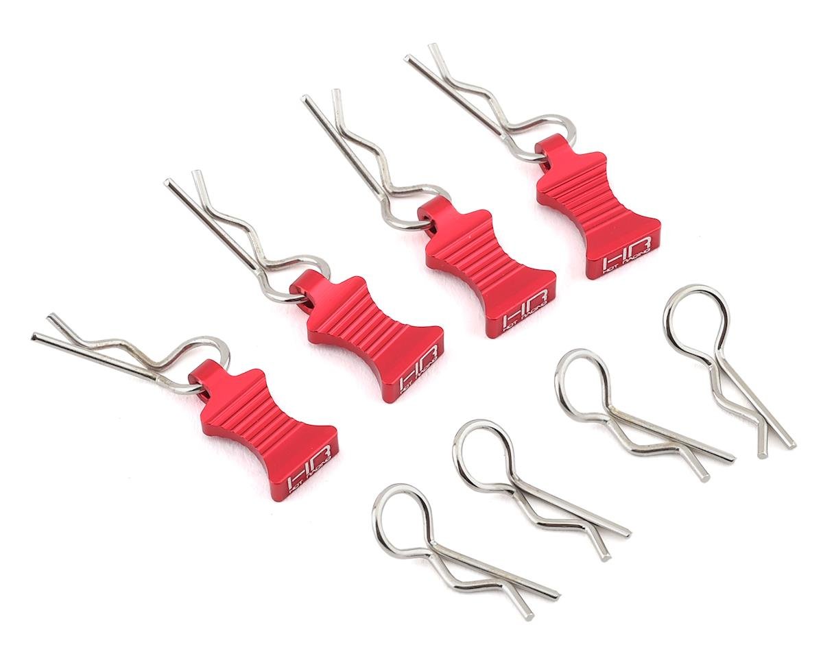 Hot Racing 1/10 Aluminum EZ Pulls w/Body Clips (Red) (4) (HRAAC03EZ02)