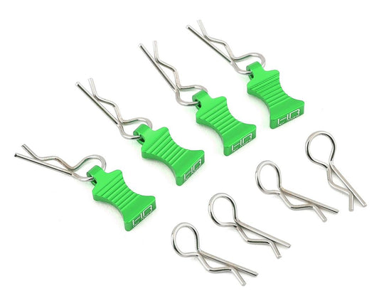 Hot Racing 1/10 Aluminum EZ Pulls w/Body Clips (Green) (4) (HRAAC03EZ05)