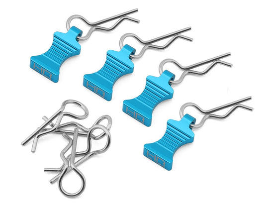 Hot Racing 1/10 Aluminum EZ Pulls w/Body Clips (Light Blue) (4) (HRAAC03EZ16)