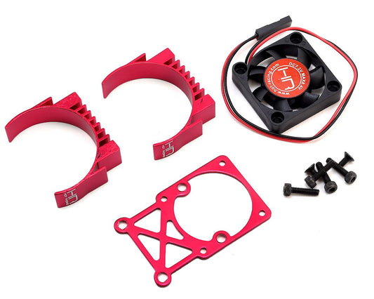 Hot Racing Clip-On Two-Piece Motor Heat Sink w/Fan (Red) (HRAMH550TE02)