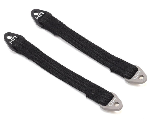 Hot Racing 85mm Suspension Travel Limit Straps (2) (Black/Silver) (HRASLS85T1801)
