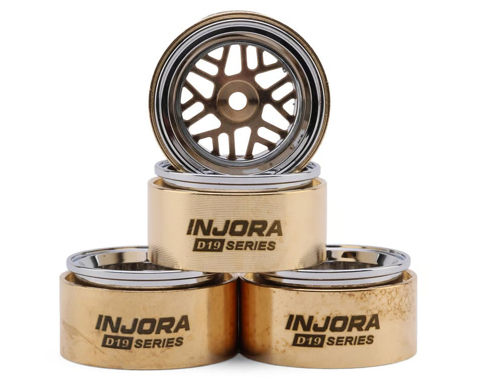 INJORA - 0.7" D19 ModuWheel Brass & Aluminum Micro Crawler Beadlock Wheels (Gold) (4) (9.4g ea) (-2mm Offset) (MW7006-19)