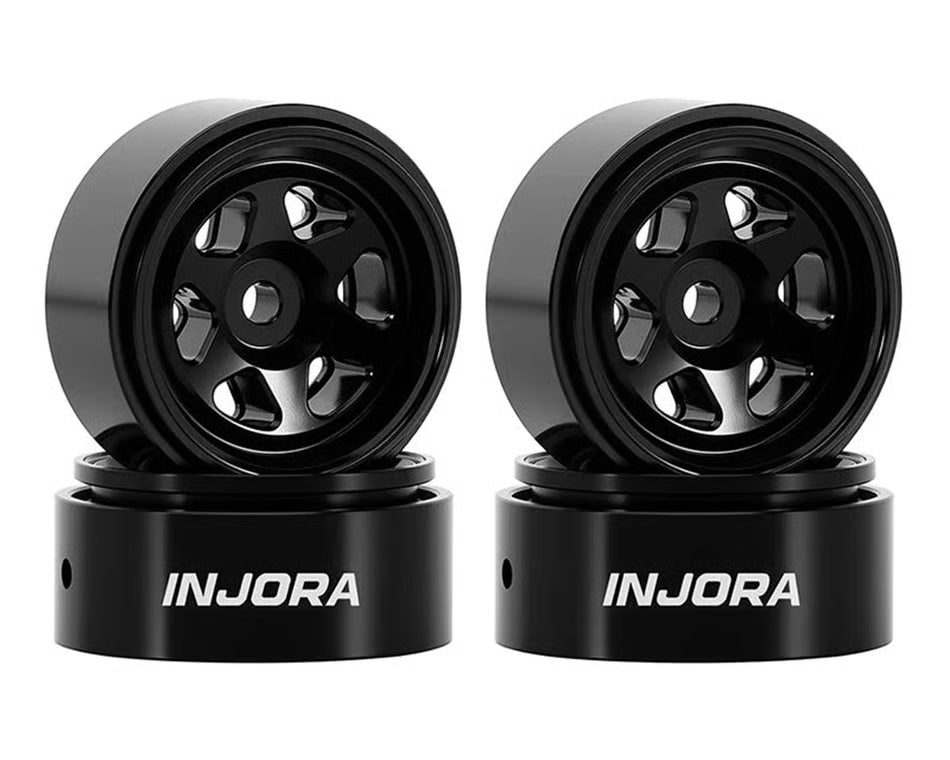 INJORA - Axial SCX30 D18 0.7" 6-Spoke Aluminum Micro Rock Crawler Beadlock Wheels (Black) (4) (4g ea) (W7001BK-18)
