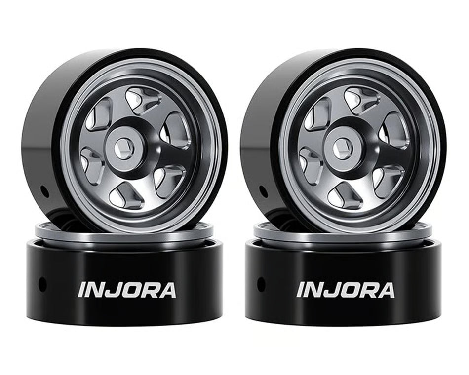 INJORA - Axial SCX30 D18 0.7" 6-Spoke Aluminum Micro Rock Crawler Beadlock Wheels (Titanium) (4) (4g ea) (W7001TI-18)