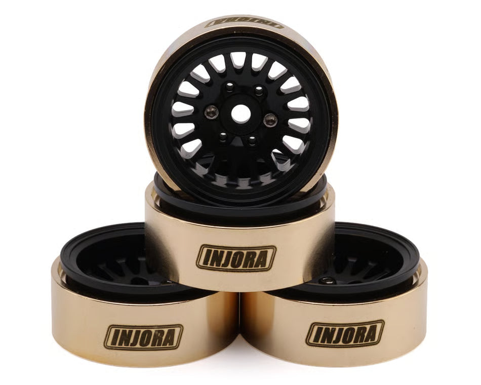 INJORA - 1.0" Brass Multi-Spoke Micro Crawler Beadlock Wheels (Black) (41g ea) (4) (YQW-1109BK)