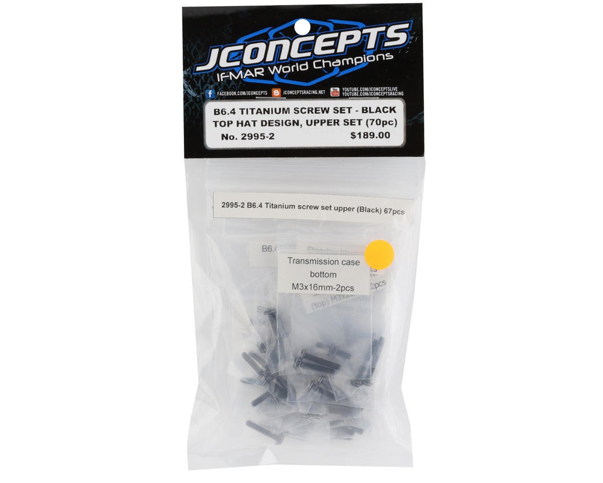 JConcepts Team Associated B6.4 Titanium Top Hat Upper Screws Set (70) (Black) (JCO2995-2)
