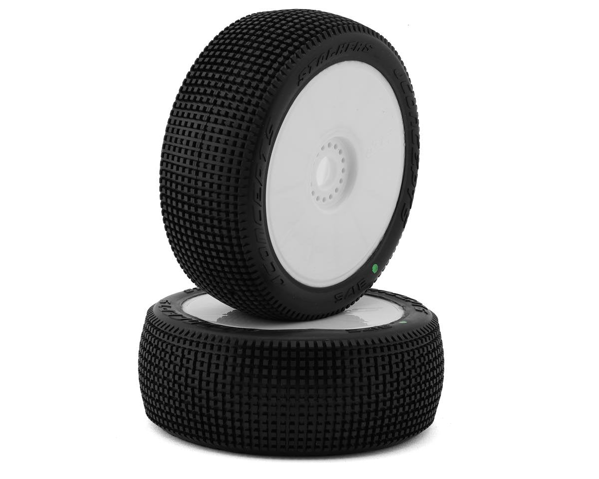 JConcepts Stalkers 1/8 Pre-Mounted Buggy Tire (White) (Green) (JCO3175-12)
