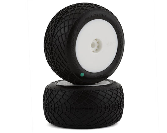 JConcepts Mini-B/Mini-T 2.0 Ellipse Pre-Mounted Rear Tires (White) (2) (Green) (JCO4004-1221)