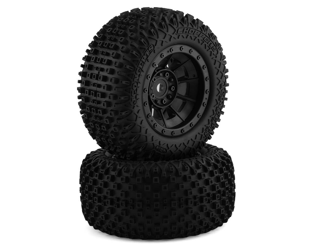 JConcepts Choppers Pre-Mounted Monster Truck Tires w/Hazard Wheel (Black) (2) (Platinum) (JCO4014-3994)