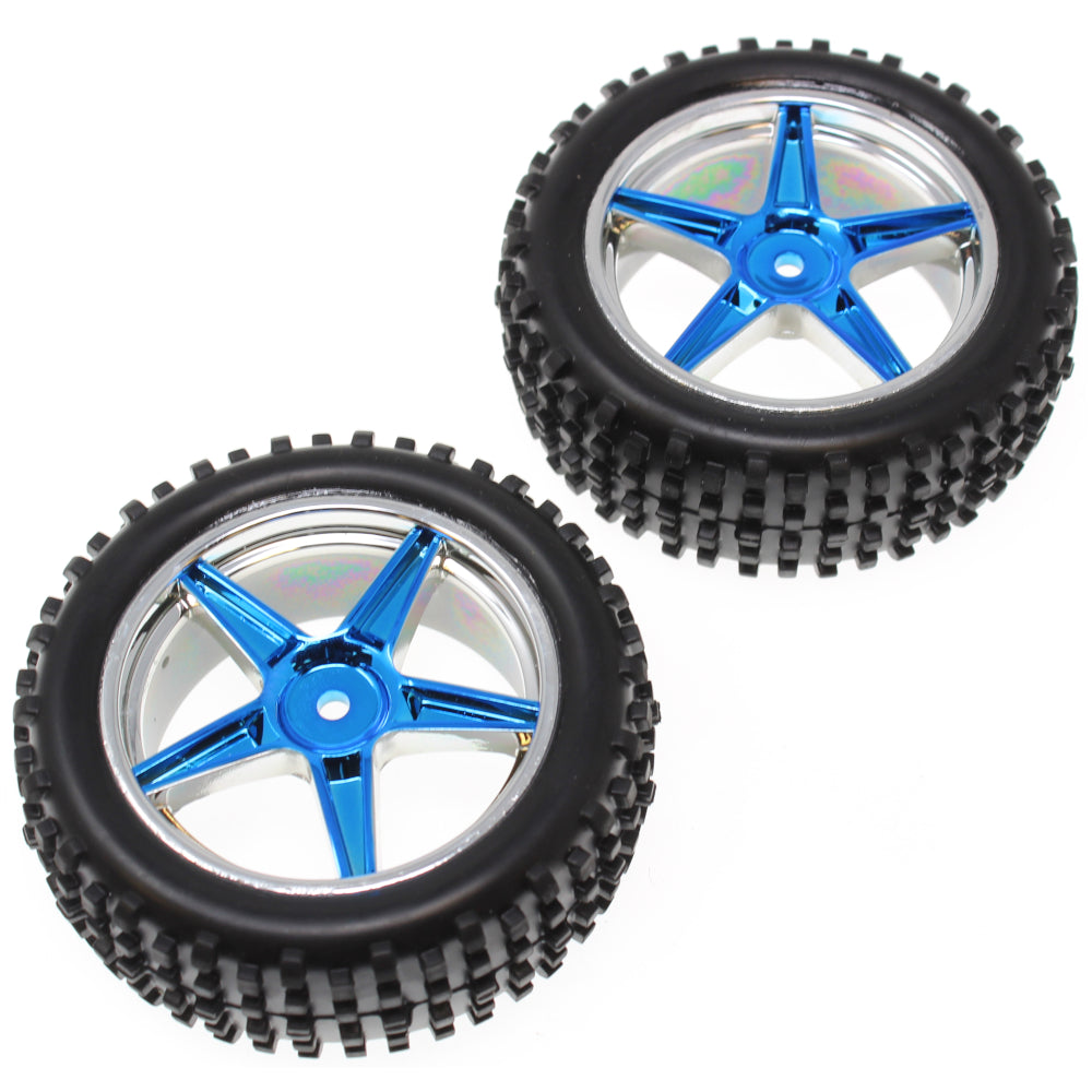 REDCAT - 06010PB Pre-Mounted 1/10th Buggy Front Tires and Wheels (Blue/Chrome)(1pr) (06010PB)