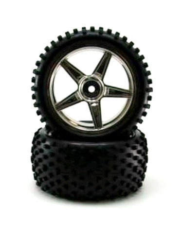 REDCAT - 06026c Pre-Mounted 1/10th Buggy Rear Tires and Wheels (Chrome)(1pr) (06026c)