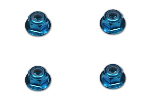REDCAT - 02190B 4mm Aluminum Flanged Nylon Insert Locknuts (Blue) (4pcs) (02190B)