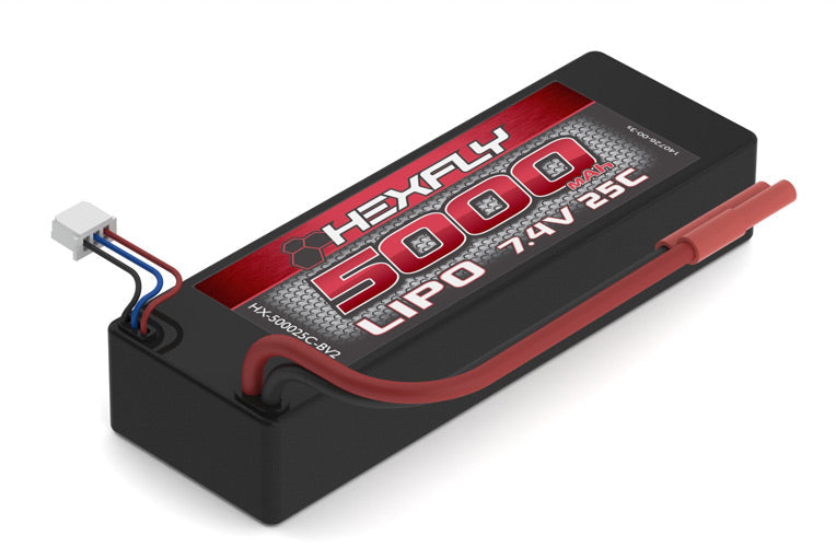 REDCAT - HX-500025C-BV2 Hexfly 2 cell 7.4V 5000mAh 25C LiPo Battery(Hard Case)(Banana Connector)(1pc) (HX-500025C-BV2)