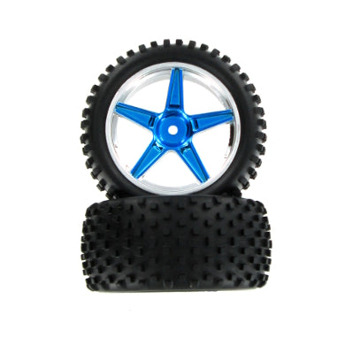 REDCAT - 06026PB Pre-Mounted 1/10th Buggy Rear Tires and Wheels (Blue/Chrome)(1pr) (06026PB)