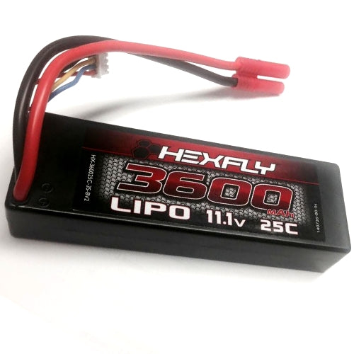 REDCAT - HX-360025C-3S-BV2 Hexfly 3 cell 11.1V 3600mAh 25C LiPo Battery(Hard Case)(Banana Connector)(1pc) (HX-360025C-3S-BV2)