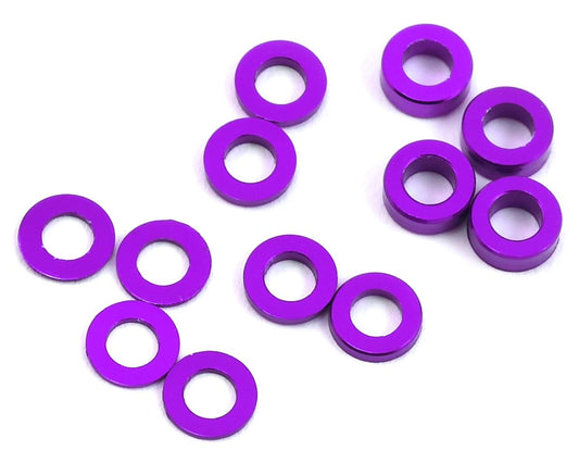 ProTek RC Aluminum Ball Stud Washer Set (Purple) (12) (0.5mm, 1.0mm & 2.0mm) (PTK-8374)
