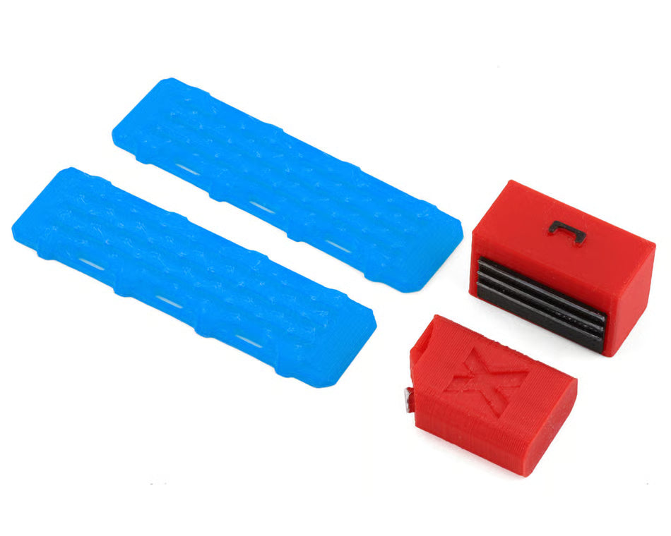 SCB - 1/18 Miniature Scale Accessory Bundle w/Red Tool Box, Jerry Can & Blue Ramps (SBCTR09)