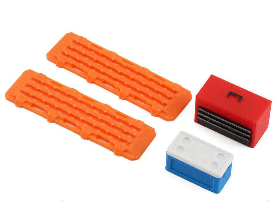 SCB - 1/18 Miniature Scale Accessory Bundle w/Red Tool Box, Blue Small Chest & Orange Ramps (SBCTR12)