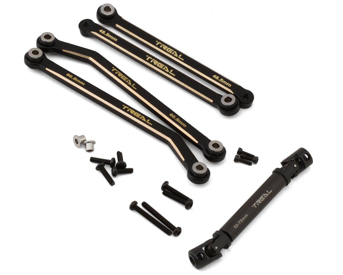 Treal Hobby FCX24 Brass Extended Rear Suspension Link Set (Black) (+12mm) (TLHTFCX24-67)