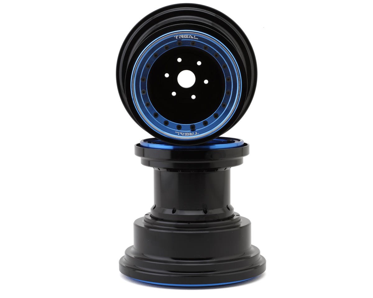 Treal Hobby Losi LMT Aluminum Monster Truck Bead-Lock Wheels (Black/Blue) (2) (TLHTLMT-65)